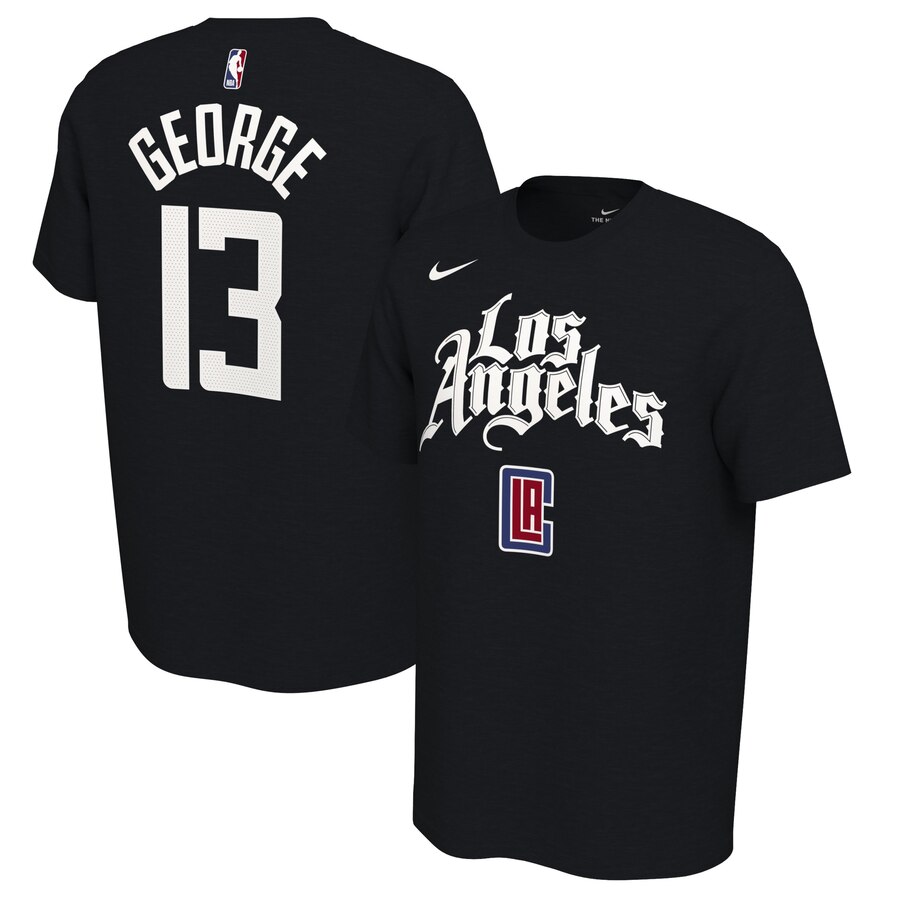 Men 2020 NBA Nike Paul George LA Clippers Black 201920 Earned Edition Name  Number TShirt->nba t-shirts->Sports Accessory